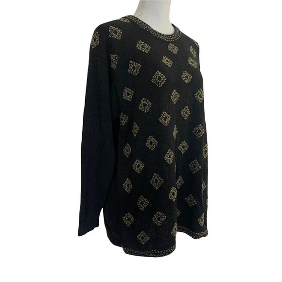 Victoria Women Beaded Sweater 1XL Gold Diamond Shape Embellishments - Picture 3 of 6